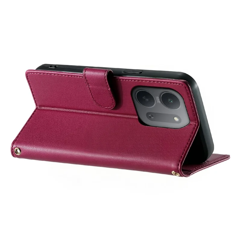 For Xiaomi Redmi 17C 5G Case Adorable Cat Pattern PU Leather Wallet Phone Cover with Wrist Strap - Rose