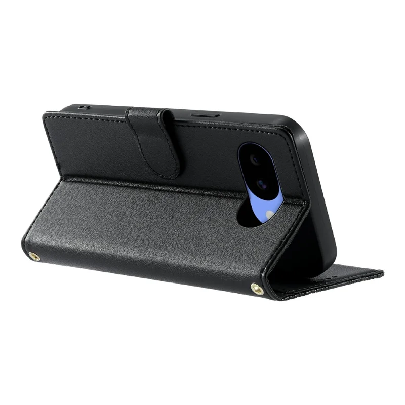 Custodia per Google Pixel 11a con Tastiera a Totem in Pelle Scamosciata con Portafoglio e Cinturino da Polso - Nero