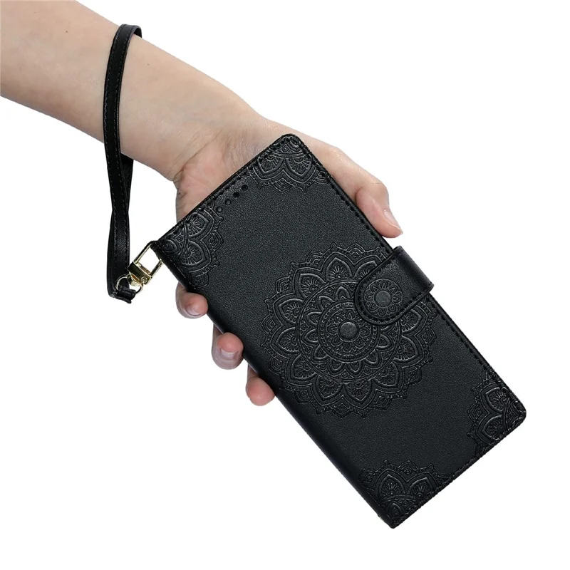 Custodia per Google Pixel 11a con Tastiera a Totem in Pelle Scamosciata con Portafoglio e Cinturino da Polso - Nero
