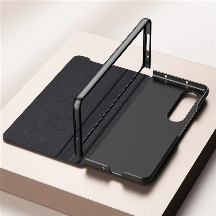 Capa à Prova de Choque GKK Para Samsung Galaxy Z Fold4 5g Caso de Telefone Anti-arranhão PU Cael PC Hust PC Com Suporte Para Cartão / Kickstand - Preto