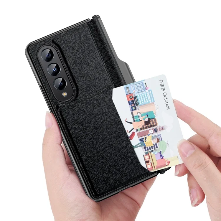 Capa à Prova de Choque GKK Para Samsung Galaxy Z Fold4 5g Caso de Telefone Anti-arranhão PU Cael PC Hust PC Com Suporte Para Cartão / Kickstand - Preto