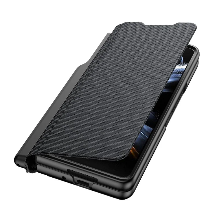 Capa à Prova de Choque GKK Para Samsung Galaxy Z Fold4 5g Caso de Telefone Anti-arranhão PU Cael PC Hust PC Com Suporte Para Cartão / Kickstand - Preto