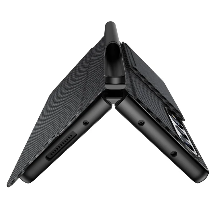 Capa à Prova de Choque GKK Para Samsung Galaxy Z Fold4 5g Caso de Telefone Anti-arranhão PU Cael PC Hust PC Com Suporte Para Cartão / Kickstand - Preto