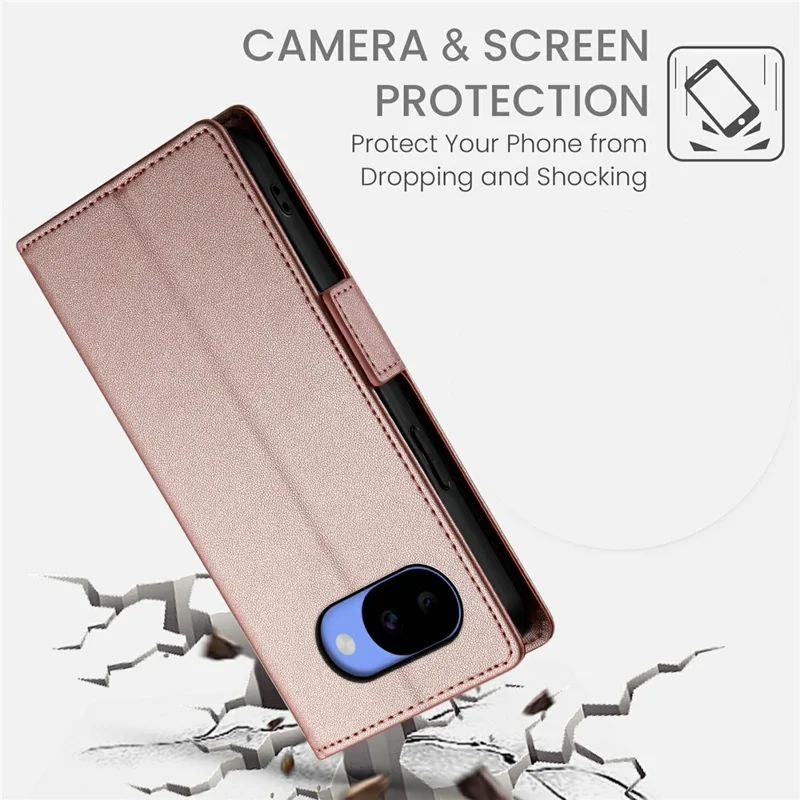 For Google Pixel 11a Stand Case PU Leather Wallet Phone Cover - Rose Gold