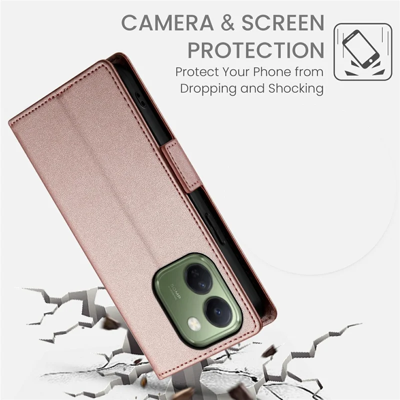 For vivo V80 Lite 5G Stand Case PU Leather Wallet Phone Cover - Rose Gold