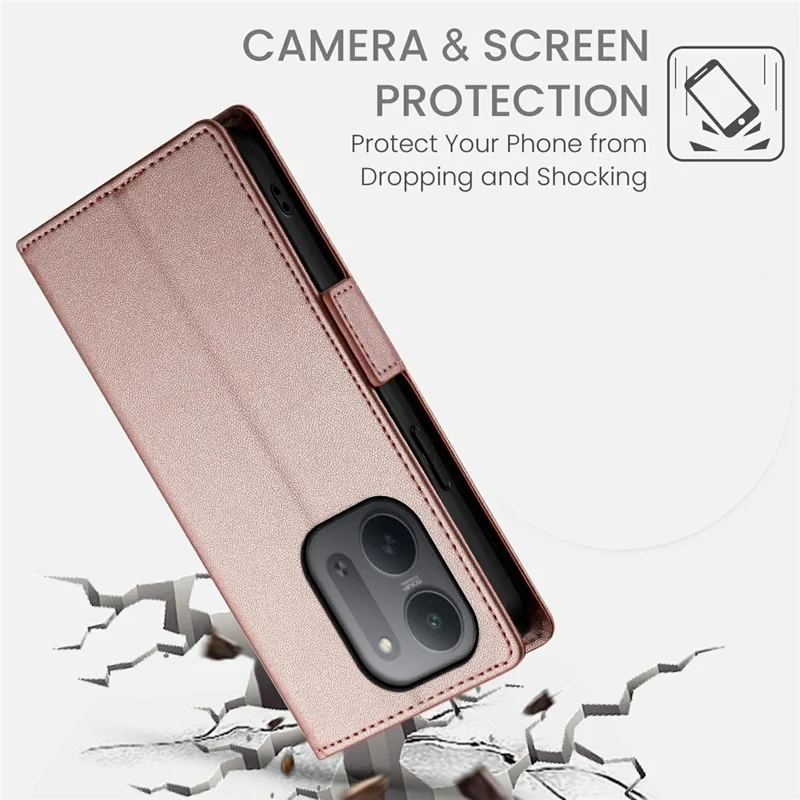 For Xiaomi Redmi 17C 5G Stand Case PU Leather Wallet Phone Cover - Rose Gold