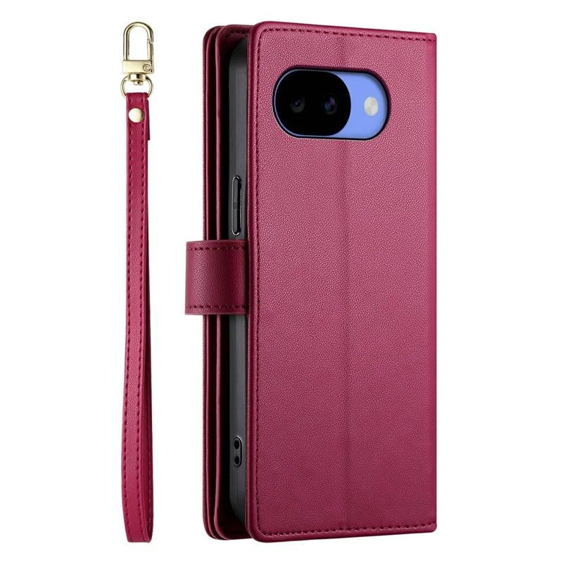 Cover in pelle per Google Pixel 11a, custodia portafoglio con tasca con cerniera e cinghie - Rosso