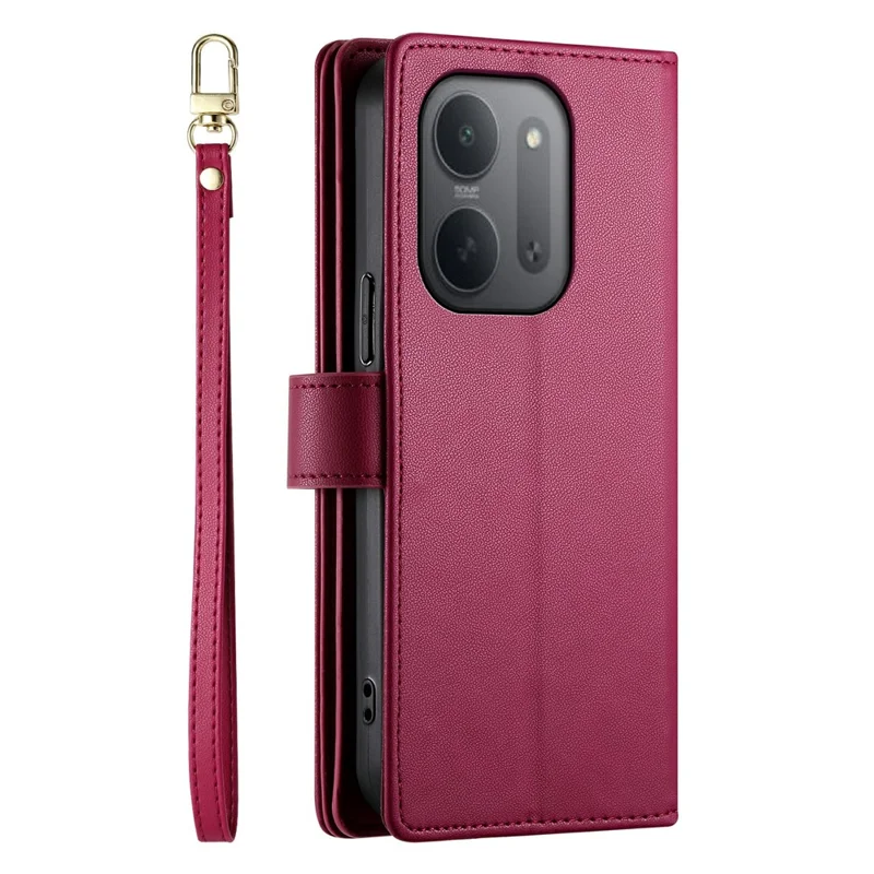 For Xiaomi Redmi 17C 5G Leather Case Zipper Pocket Wallet Phone Cover with Straps - Red