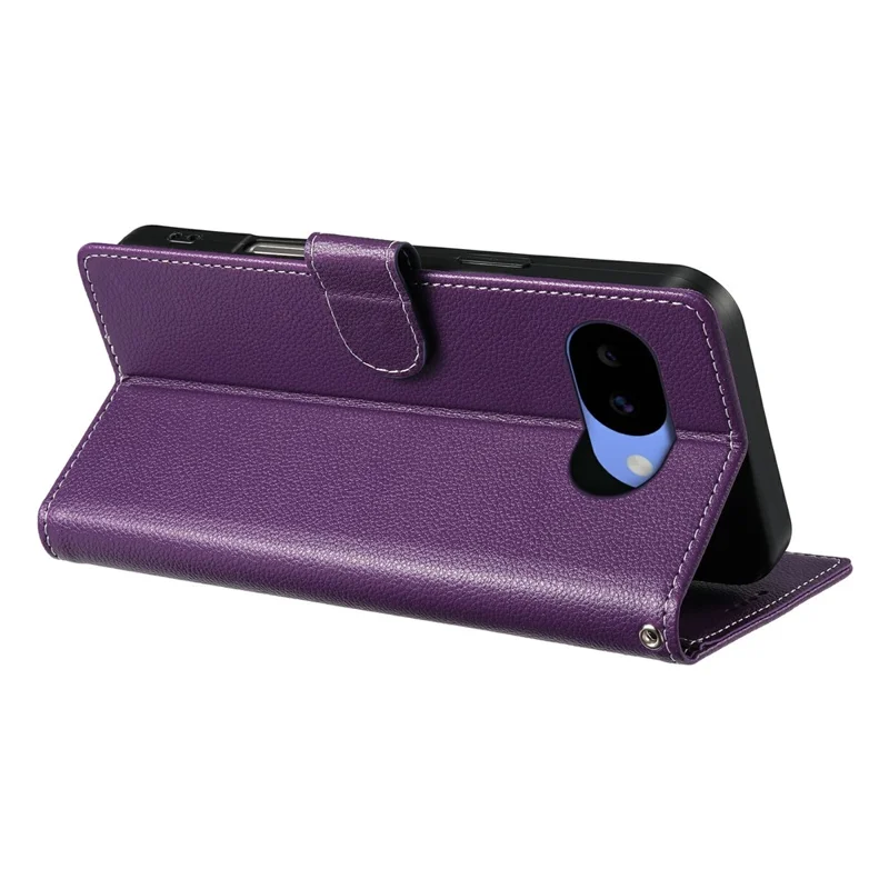 For Google Pixel 11a Case Magnetic Snap Litchi Texture Leather Wallet Phone Cover with Wrist Strap - Purple