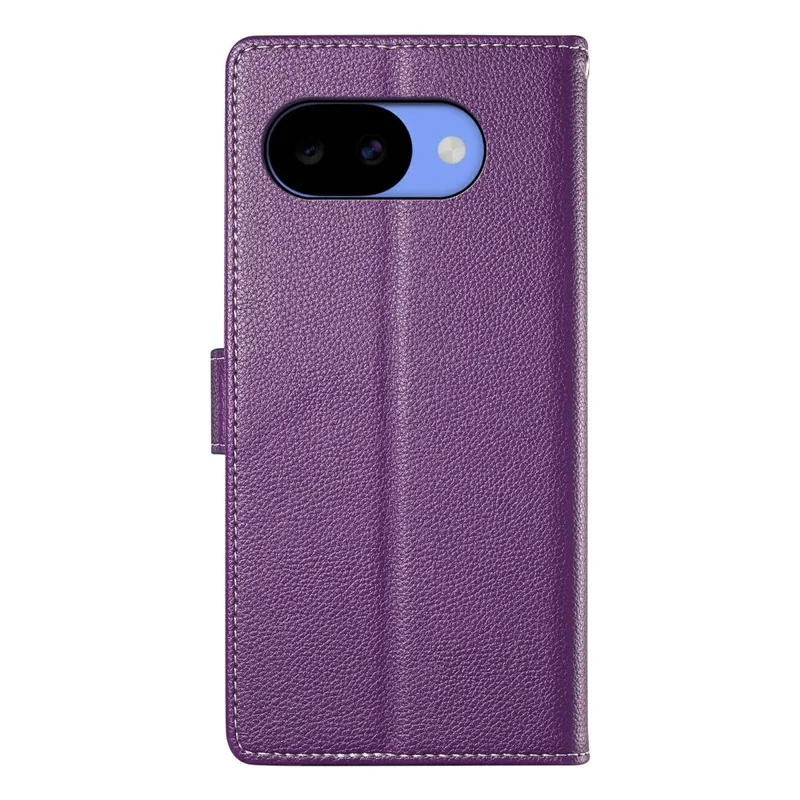 For Google Pixel 11a Case Magnetic Snap Litchi Texture Leather Wallet Phone Cover with Wrist Strap - Purple