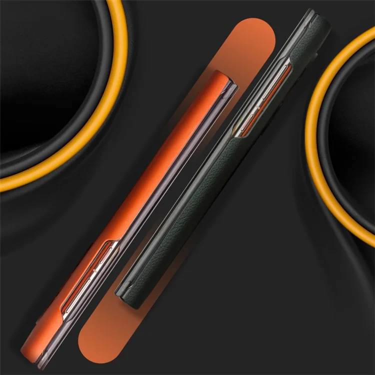 Caixa de Telefone Qialino Ultra-Thin Para Huawei Mate 50 4G Cover de Couro Genuíno Capa de Couro Anti-Drop Case à Prova de Choque Com Janela de Exibição Inteligente - Laranja