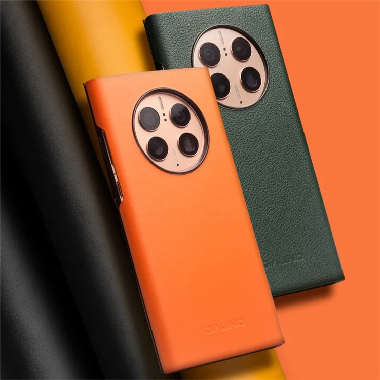 Caixa de Telefone Qialino Ultra-Thin Para Huawei Mate 50 4G Cover de Couro Genuíno Capa de Couro Anti-Drop Case à Prova de Choque Com Janela de Exibição Inteligente - Verde