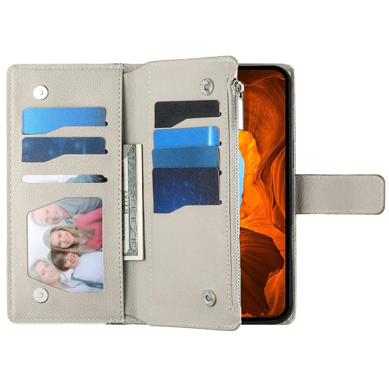 Flip-taske i lædertype til Google Pixel 11a med wallet, farveinddeling og stropper - Lys blå