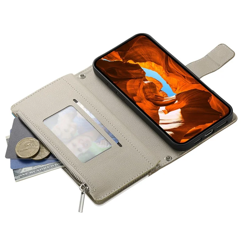 Flip-taske i lædertype til Google Pixel 11a med wallet, farveinddeling og stropper - Lys blå