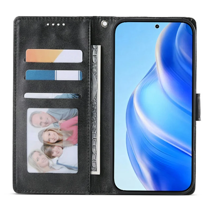 For Google Pixel 11a Phone Case Stand Wallet Calf Texture PU Leather Flip Phone Cover with Wrist Strap - Black