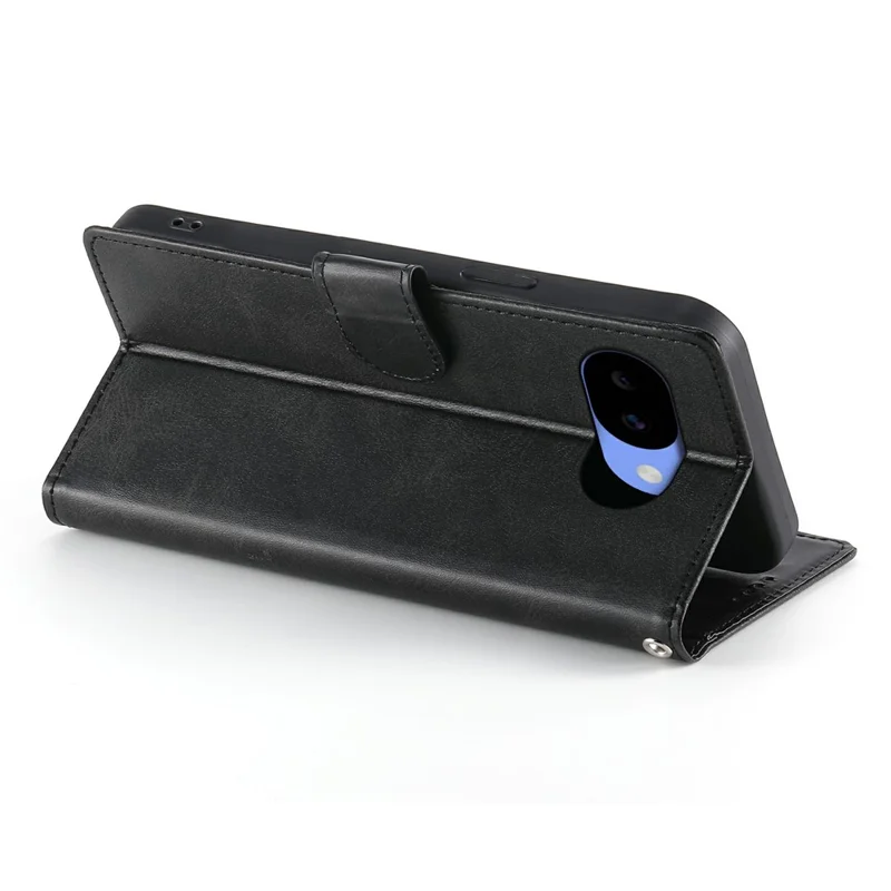 For Google Pixel 11a Phone Case Stand Wallet Calf Texture PU Leather Flip Phone Cover with Wrist Strap - Black