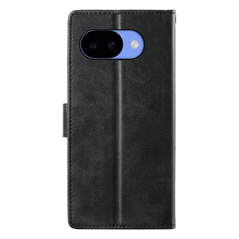 For Google Pixel 11a Phone Case Stand Wallet Calf Texture PU Leather Flip Phone Cover with Wrist Strap - Black