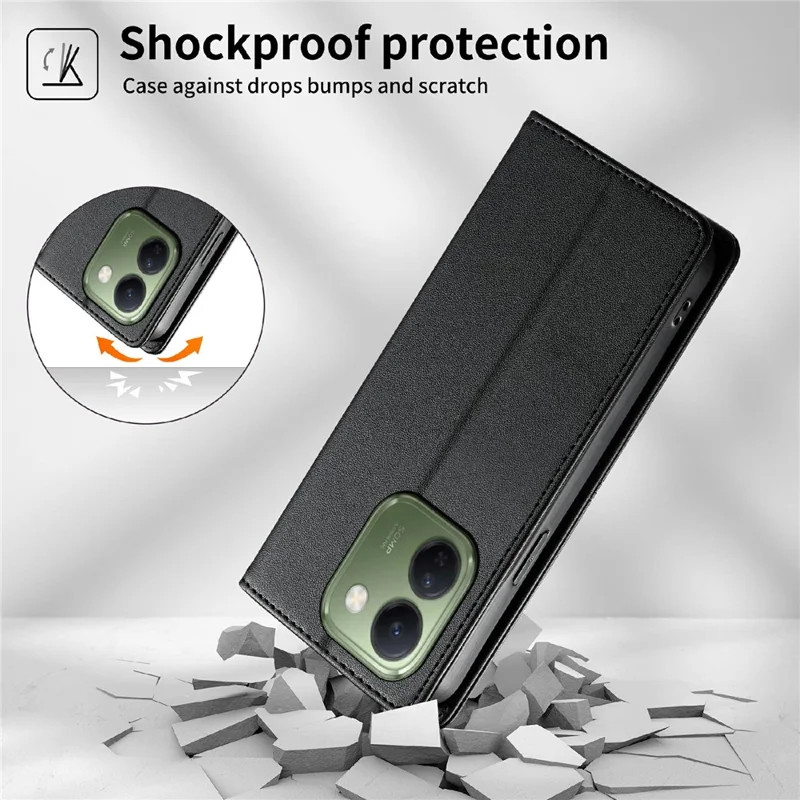 For vivo V80 Lite 5G Wallet Stand Case Line Splicing TPU PU Leather Phone Cover - Black