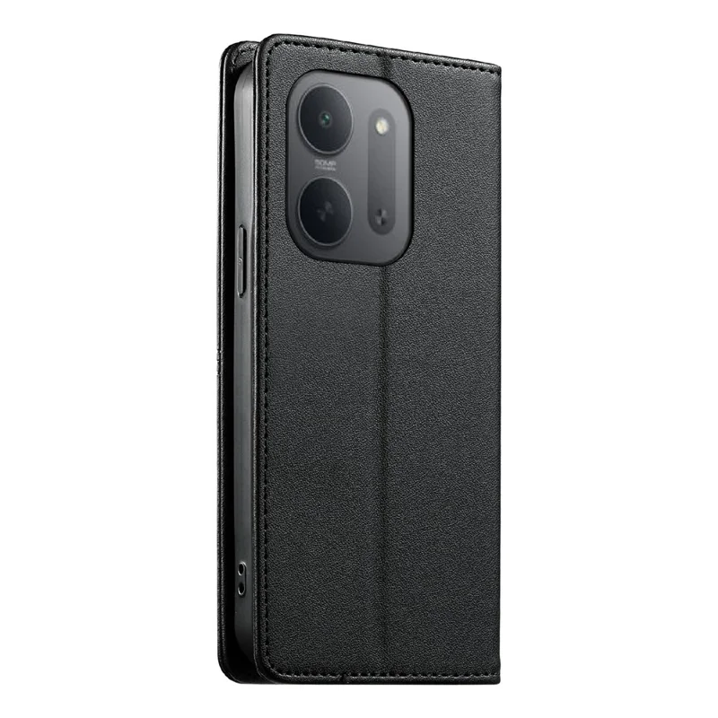 For Xiaomi Redmi 17C 5G Wallet Stand Case Line Splicing TPU PU Leather Phone Cover - Black