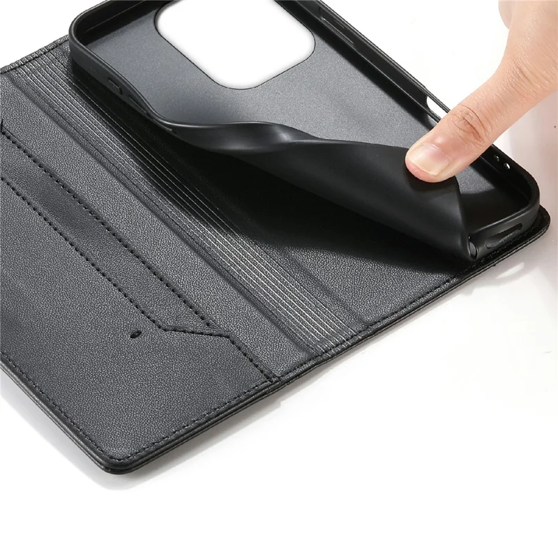 For Xiaomi Redmi 17C 5G Wallet Stand Case Line Splicing TPU PU Leather Phone Cover - Black