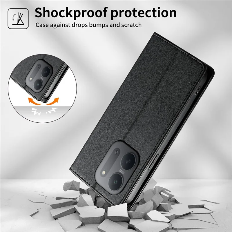 For Xiaomi Redmi 17C 5G Wallet Stand Case Line Splicing TPU PU Leather Phone Cover - Black