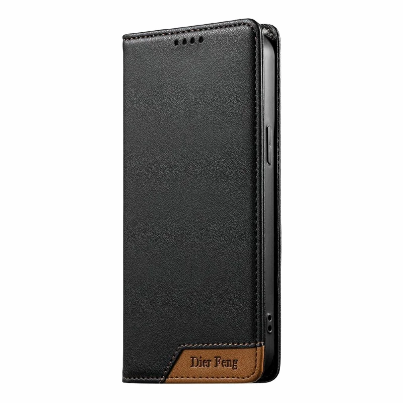 DIERFENG DF-018 Til Google Pixel 11a Etui med RFID-blokerende Wallet Læderdæksel med farvesammensat logohjørne - Sort