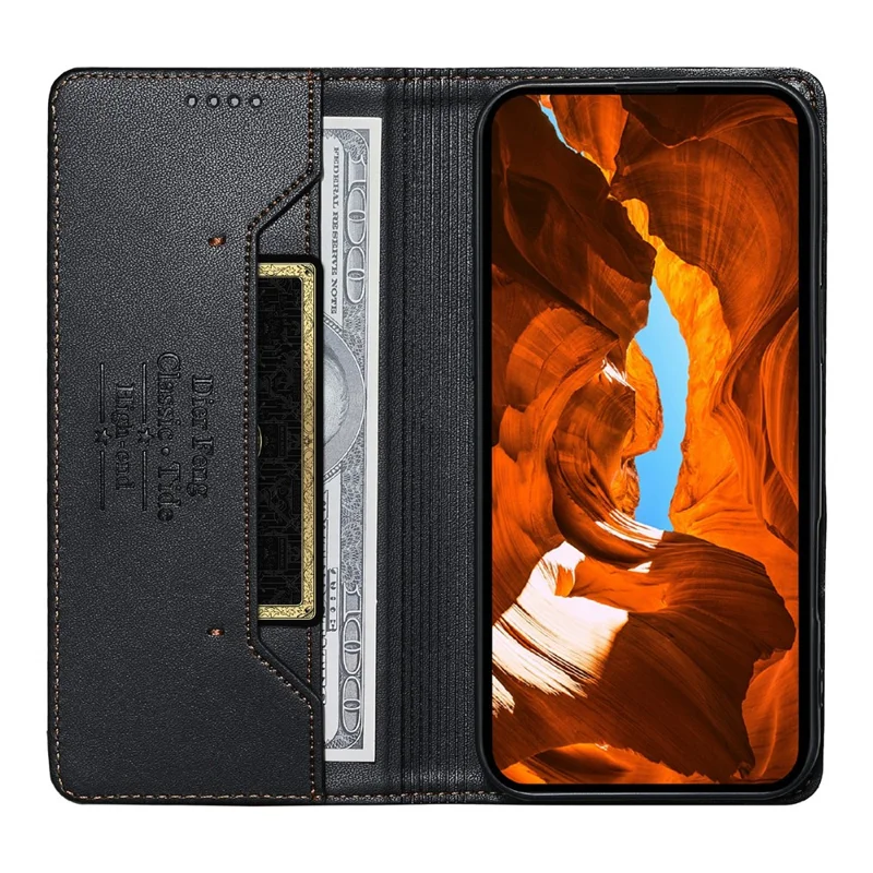 DIERFENG DF-018 Til Google Pixel 11a Etui med RFID-blokerende Wallet Læderdæksel med farvesammensat logohjørne - Sort