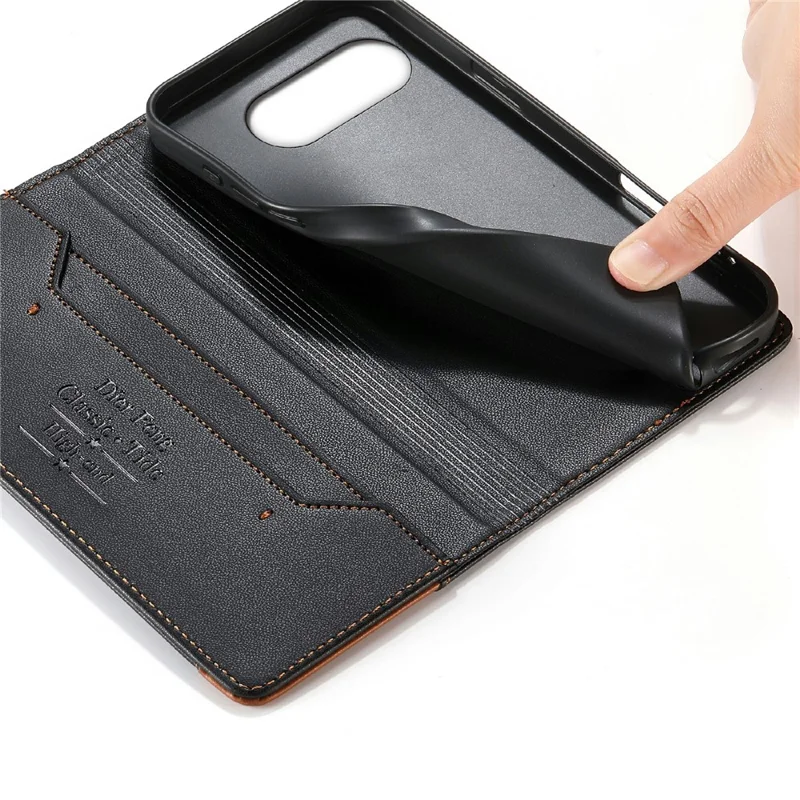 DIERFENG DF-018 Til Google Pixel 11a Etui med RFID-blokerende Wallet Læderdæksel med farvesammensat logohjørne - Sort