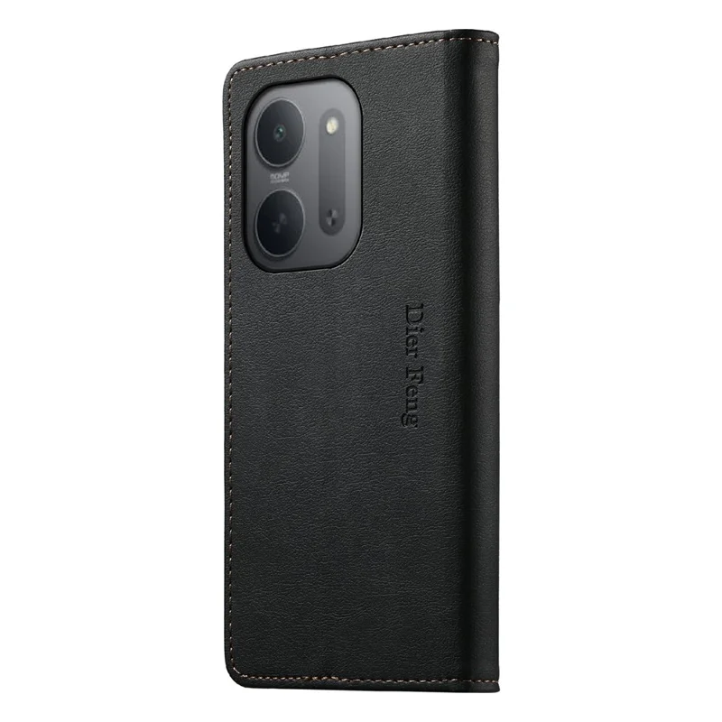 DIERFENG DF-019 For Xiaomi Redmi 17C 5G Leather Wallet Case Magnetic Flip Cover with Card Slots RFID Blocking - Black