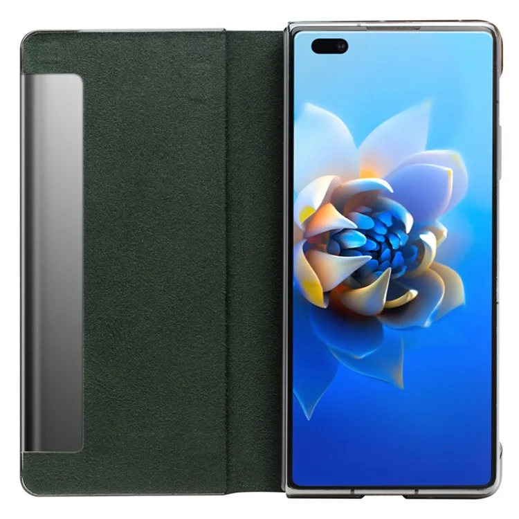 QIALINO Shockproof Cover for Huawei Mate X2 Genuine Cowhide Leather Phone Case Anti-Fall Phone Case with View Window - Green