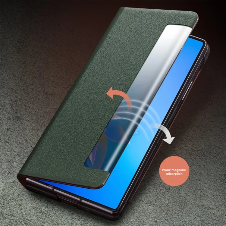 QIALINO Shockproof Cover for Huawei Mate X2 Genuine Cowhide Leather Phone Case Anti-Fall Phone Case with View Window - Green