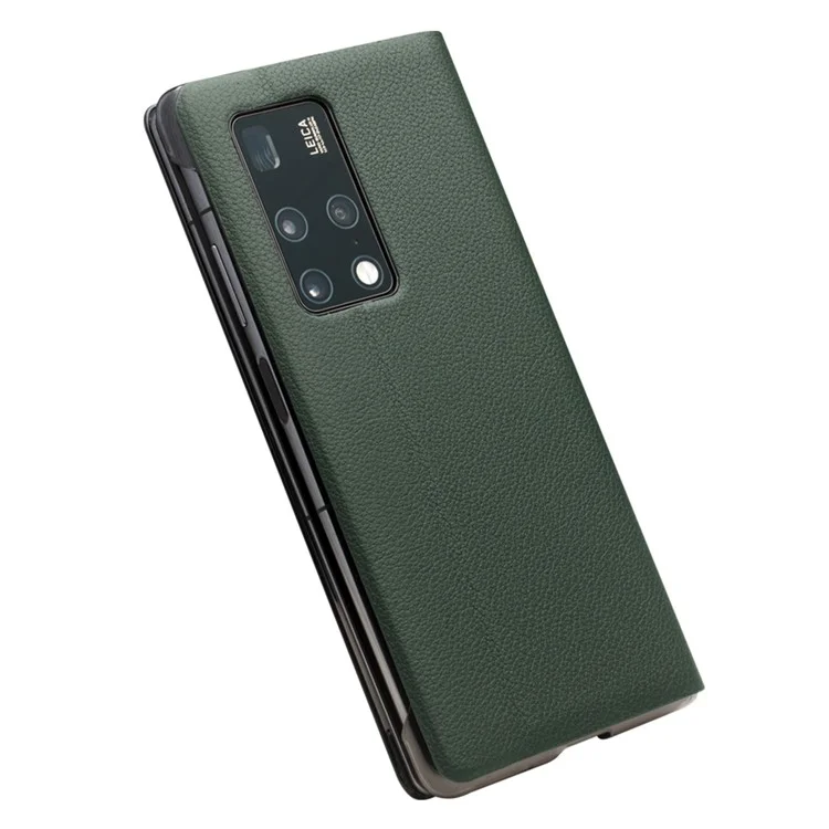 QIALINO Shockproof Cover for Huawei Mate X2 Genuine Cowhide Leather Phone Case Anti-Fall Phone Case with View Window - Green