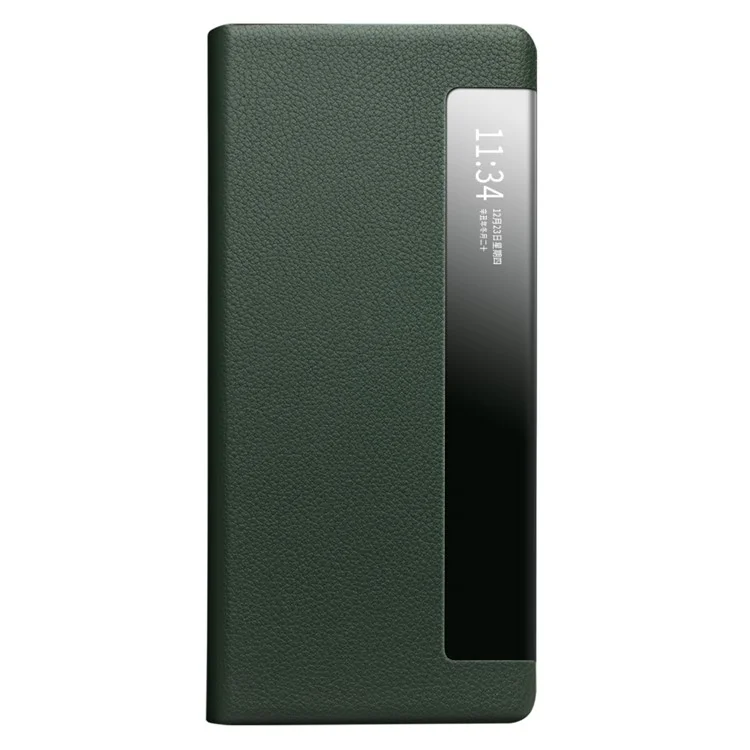 QIALINO Shockproof Cover for Huawei Mate X2 Genuine Cowhide Leather Phone Case Anti-Fall Phone Case with View Window - Green
