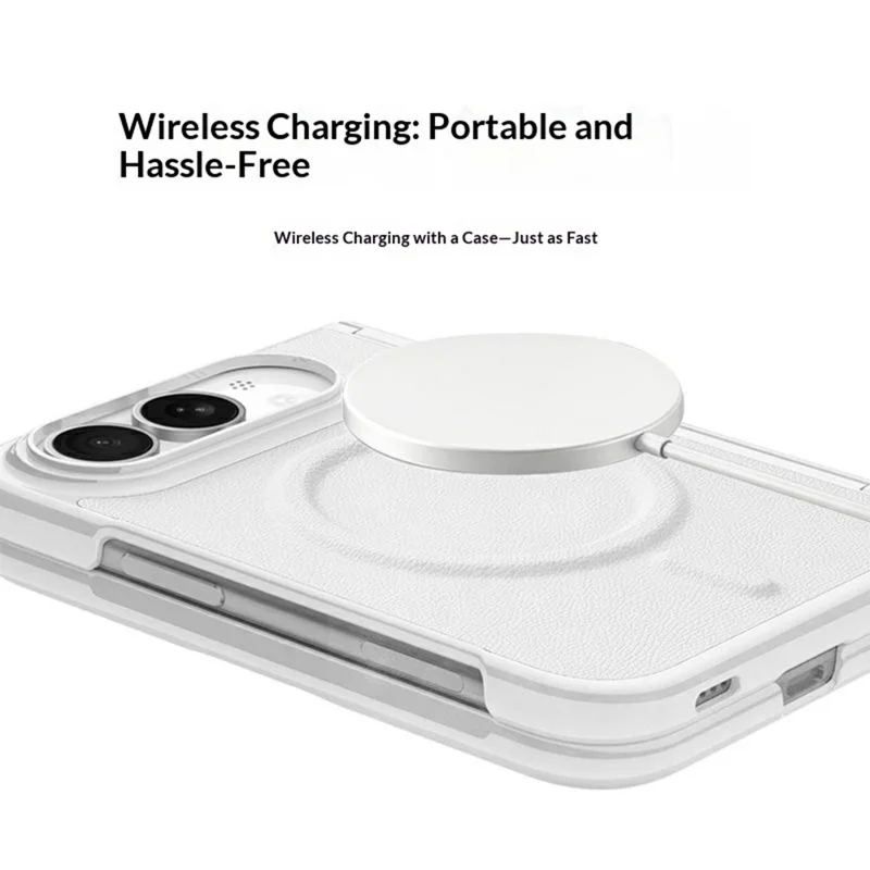 For iPhone Duo Magnetic Case Hinge Protection Folding Phone Cover with 2Pcs Camera Protector + 2Pcs Inner Hydrogel Film - White