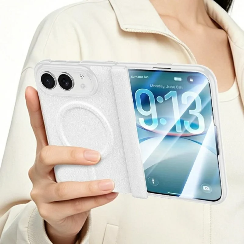 For iPhone Duo Magnetic Case Hinge Protection Folding Phone Cover with 2Pcs Camera Protector + 2Pcs Inner Hydrogel Film - White