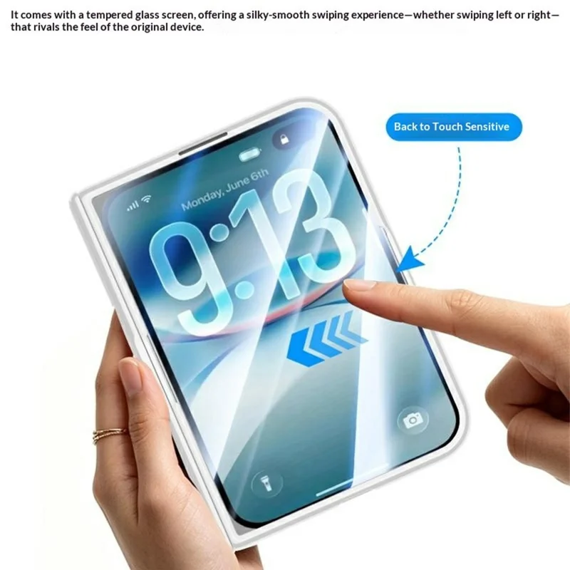 For iPhone Duo Magnetic Case Hinge Protection Folding Phone Cover with 2Pcs Camera Protector + 2Pcs Inner Hydrogel Film - White