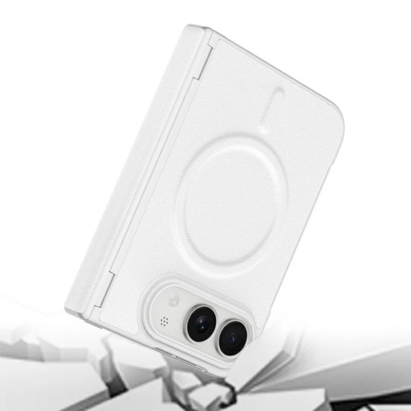 For iPhone Duo Magnetic Case Hinge Protection Folding Phone Cover with 2Pcs Camera Protector + 2Pcs Inner Hydrogel Film - White