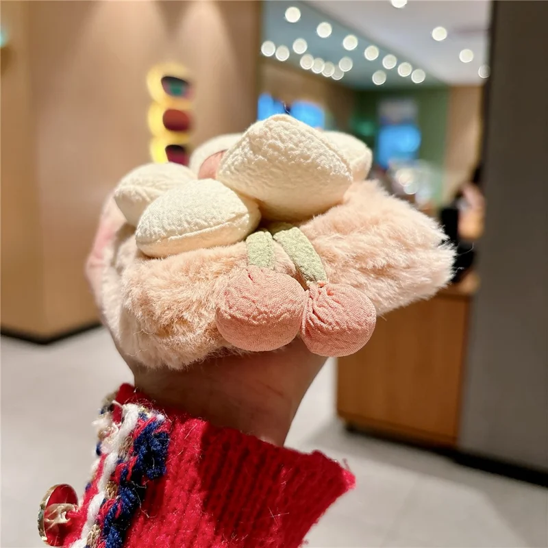 For iPhone Duo Case Sunflower Fur Soft Warm Winter Plush PC Phone Cover - Pink
