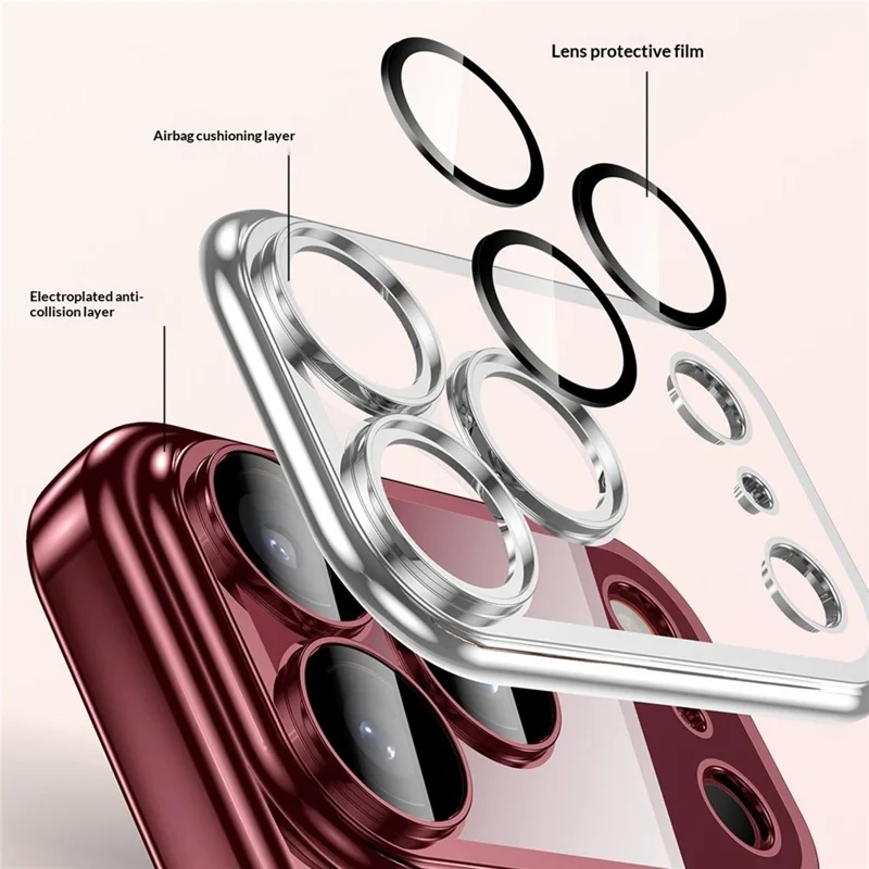 Cover per iPhone 18 Pro con Telaio Placcato e Cover Trasparente in TPU Compatibile con MagSafe - Rosso Ciliegia