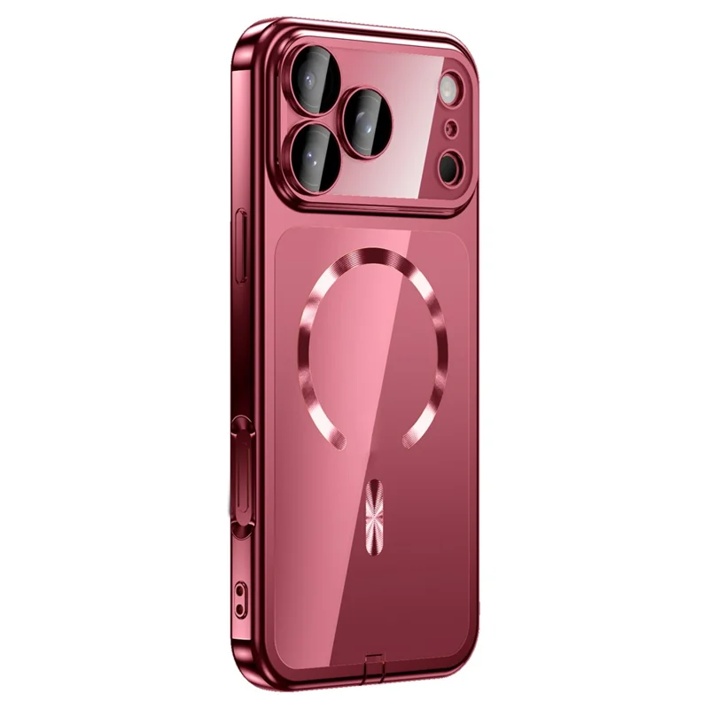 Cover per iPhone 18 Pro Max con Telaio Galvanizzato Cover Trasparente in TPU Compatibile con MagSafe - Rosso Ciliegia