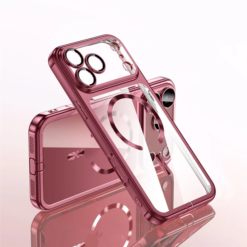 Cover per iPhone 18 Pro Max con Telaio Galvanizzato Cover Trasparente in TPU Compatibile con MagSafe - Rosso Ciliegia