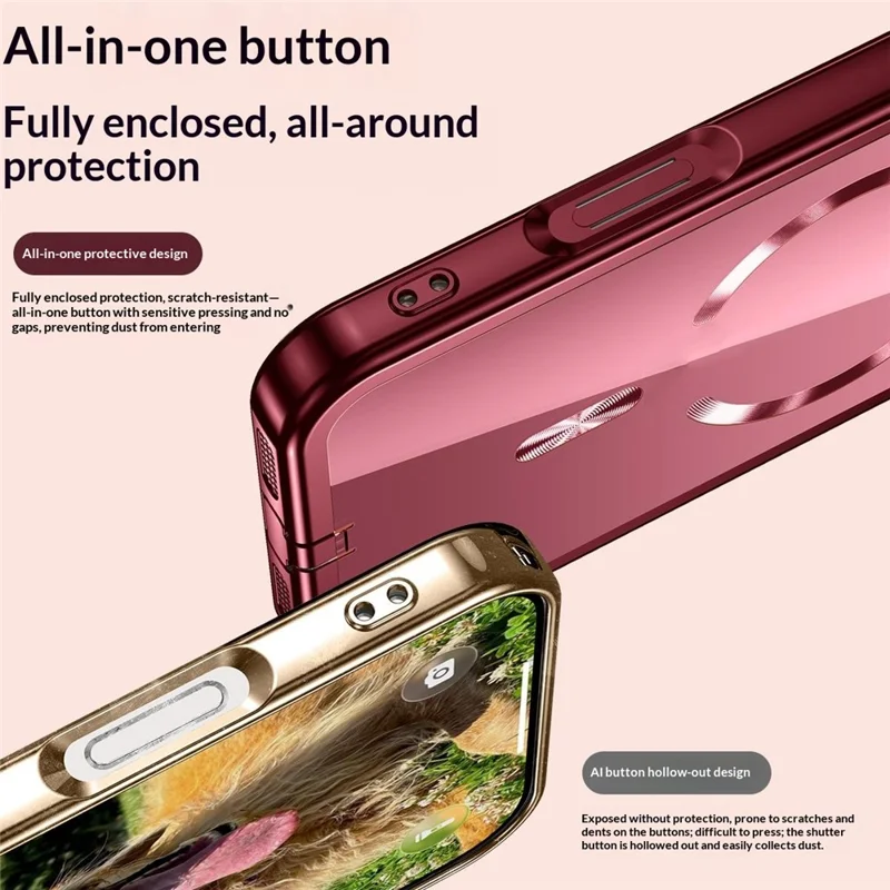 Cover per iPhone 18 Pro Max con Telaio Galvanizzato Cover Trasparente in TPU Compatibile con MagSafe - Rosso Ciliegia