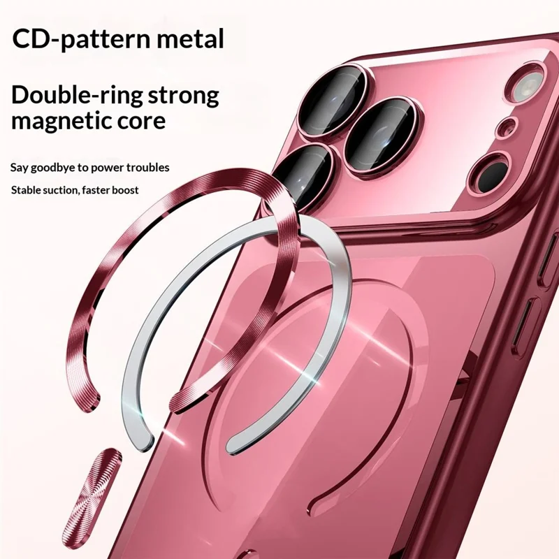 Cover per iPhone 18 Pro Max con Telaio Galvanizzato Cover Trasparente in TPU Compatibile con MagSafe - Rosso Ciliegia