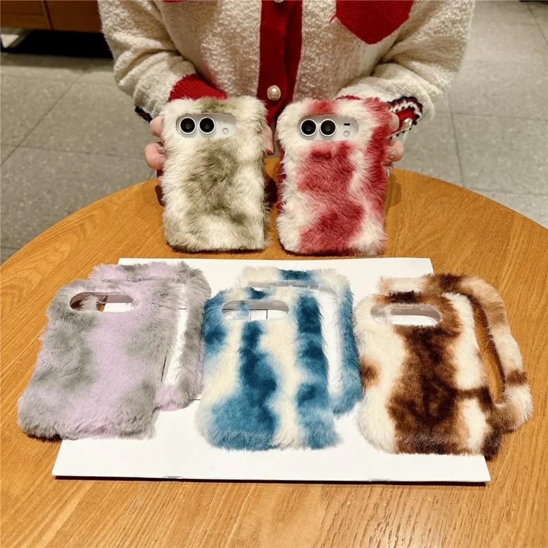 For iPhone Duo Case PC + Furry Shockproof Scratch-Resistant Winter Plush Phone Cover - Red