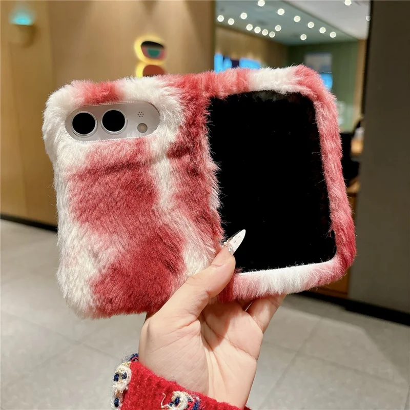For iPhone Duo Case PC + Furry Shockproof Scratch-Resistant Winter Plush Phone Cover - Red
