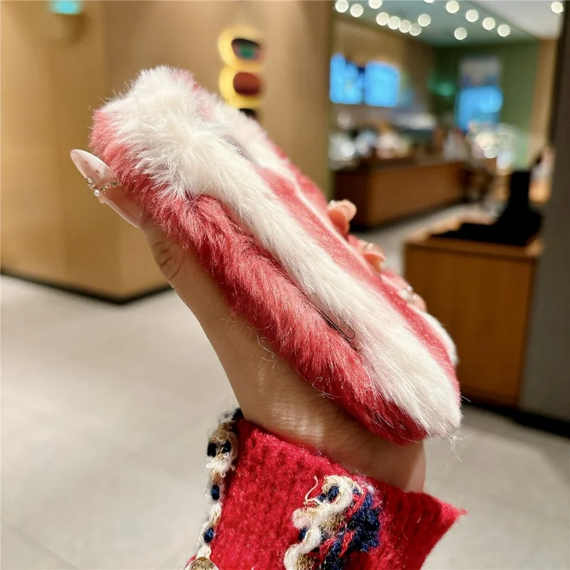 For iPhone Duo Case PC + Furry Shockproof Scratch-Resistant Winter Plush Phone Cover - Red