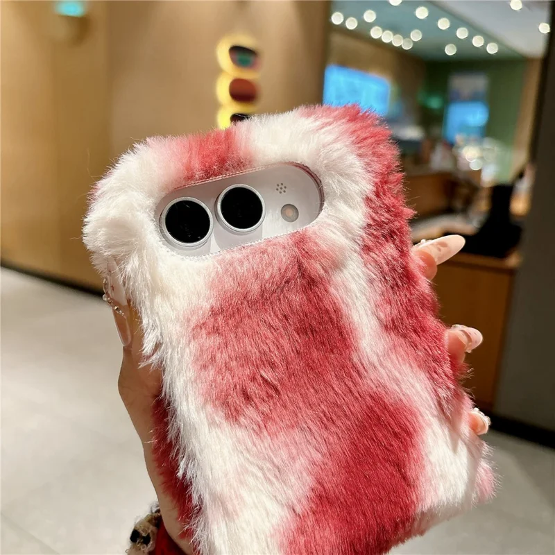 For iPhone Duo Case PC + Furry Shockproof Scratch-Resistant Winter Plush Phone Cover - Red