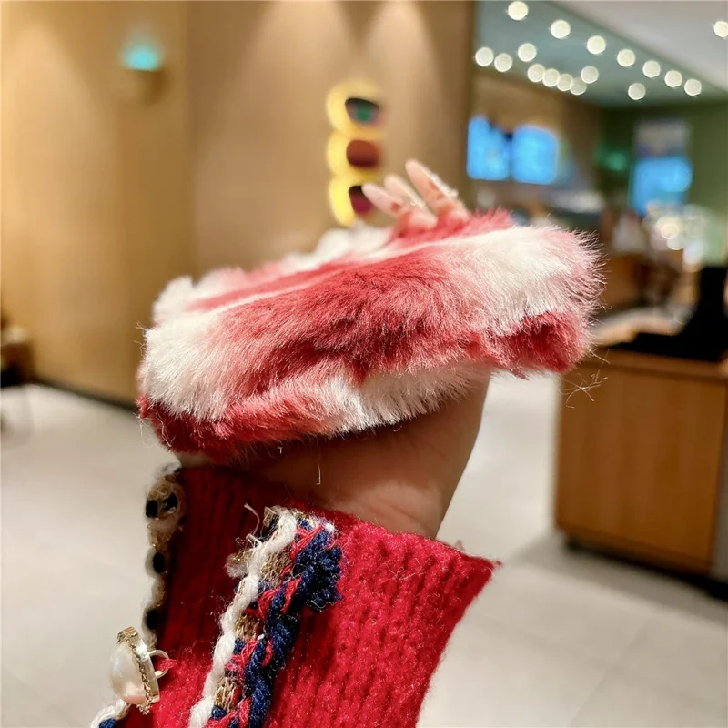 For iPhone Duo Case PC + Furry Shockproof Scratch-Resistant Winter Plush Phone Cover - Red