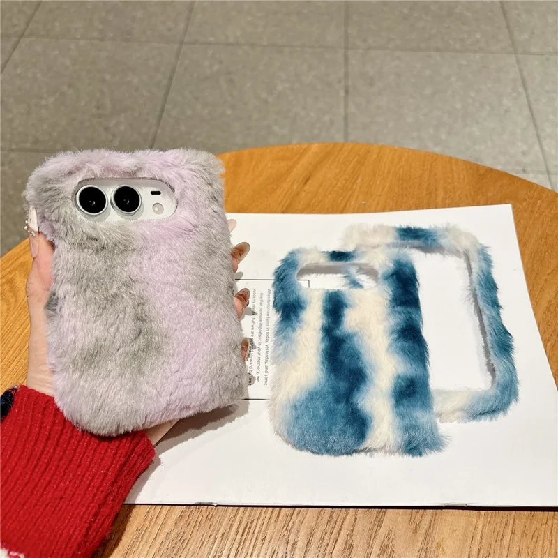For iPhone Duo Case PC + Furry Shockproof Scratch-Resistant Winter Plush Phone Cover - Red