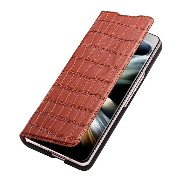 Чехол для телефона QIALINO из текстуры крокодиловой кожи для Samsung Galaxy Z Fold4 5G, деловой стиль, противоударный чехол из воловьей кожи - коричневый